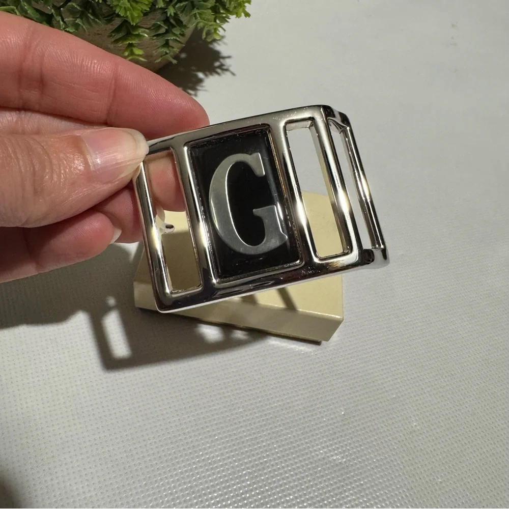 Avon Vintage Initial G Belt Buckle Silver Toned Black Classic Western Biker Goth
